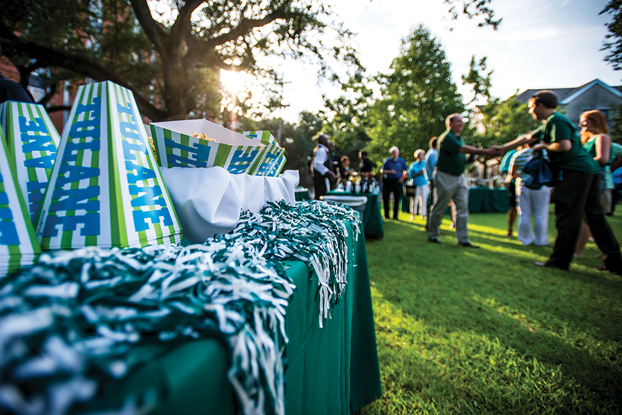 Tulane merch on an outside table.