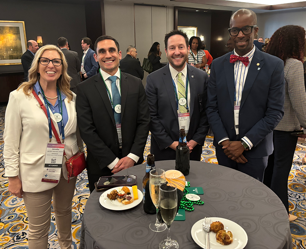 Jennifer Gutowski (HSM MPH ’99), Brandon Cohen (MHA/MBA ’19), Health Policy and Management Chair Dr. Arthur Mora, Dr. Mario Garner (HSM MPH ’04
